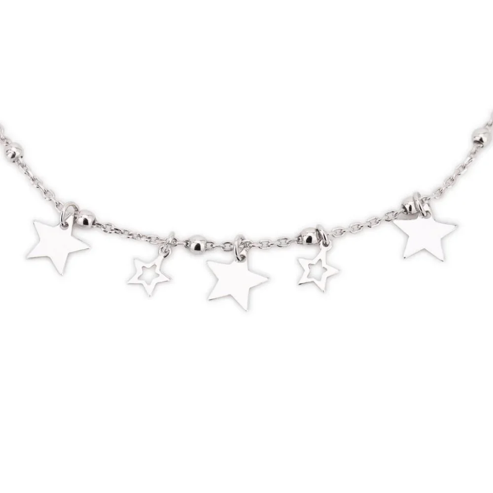 Vanbelle Sterling Silver Jewelry Big & Small Multi-Star Anklet - Picture 2 of 7